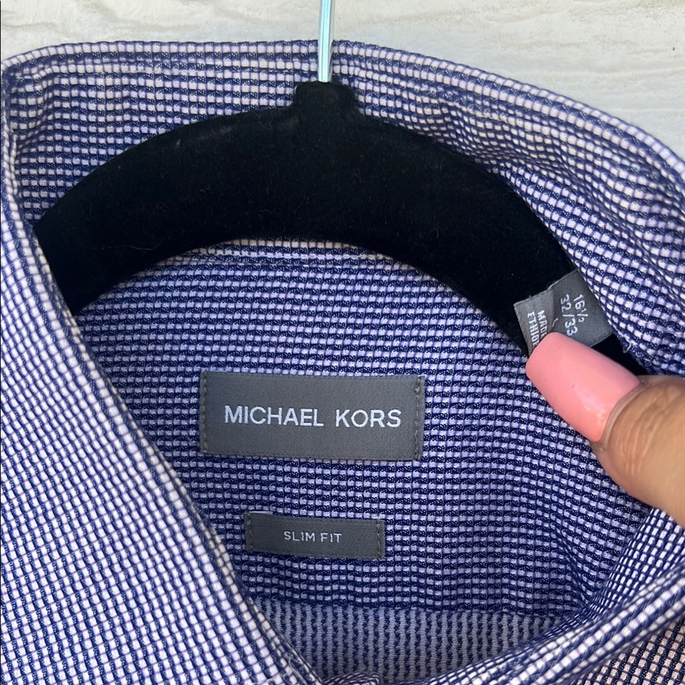 Michael Kors Blue and White Casual Button Down Shirt